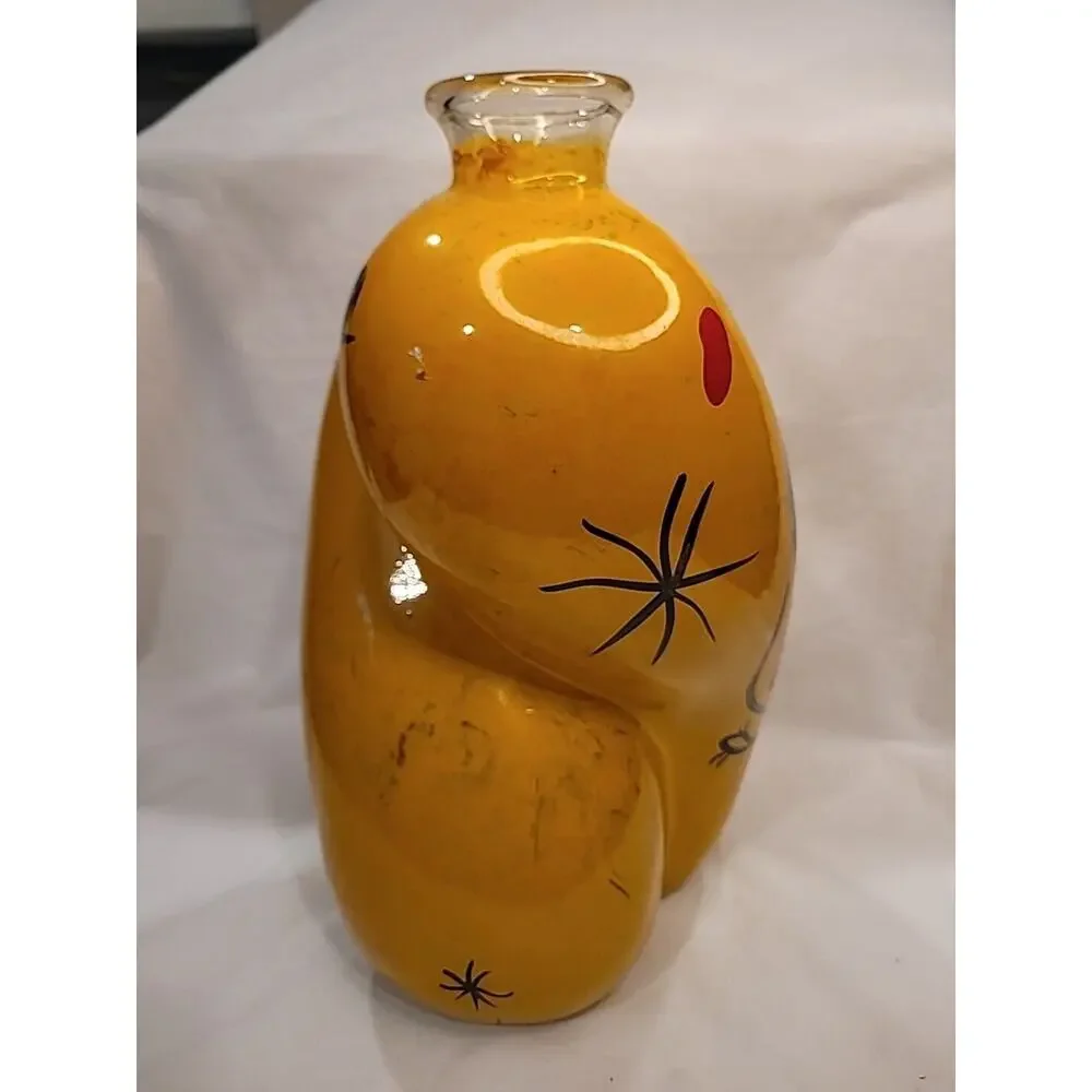 Joan Miro Style Art Deco Vintage Large Hand Painted Abstract Bulbous Glass Vase